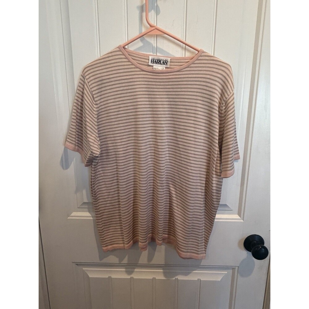 Vintage Tailored by Harlan Womens XL 100% Silk Pink Taupe Striped Knit Top